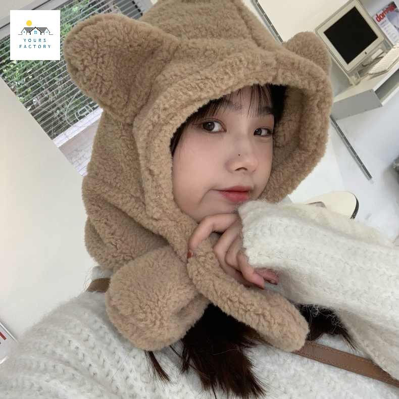 귀여운 모자 목도리 고양이귀 스카프 여성 올인 털모자 - 상세 이미지 4