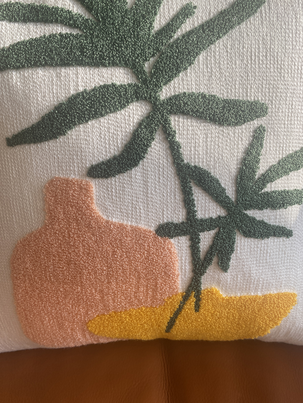 보테니컬쿠션 입체 자수 쿠션 커버 45cm 오렌지 화병 패턴 북유럽 감성 - 상세 이미지 3