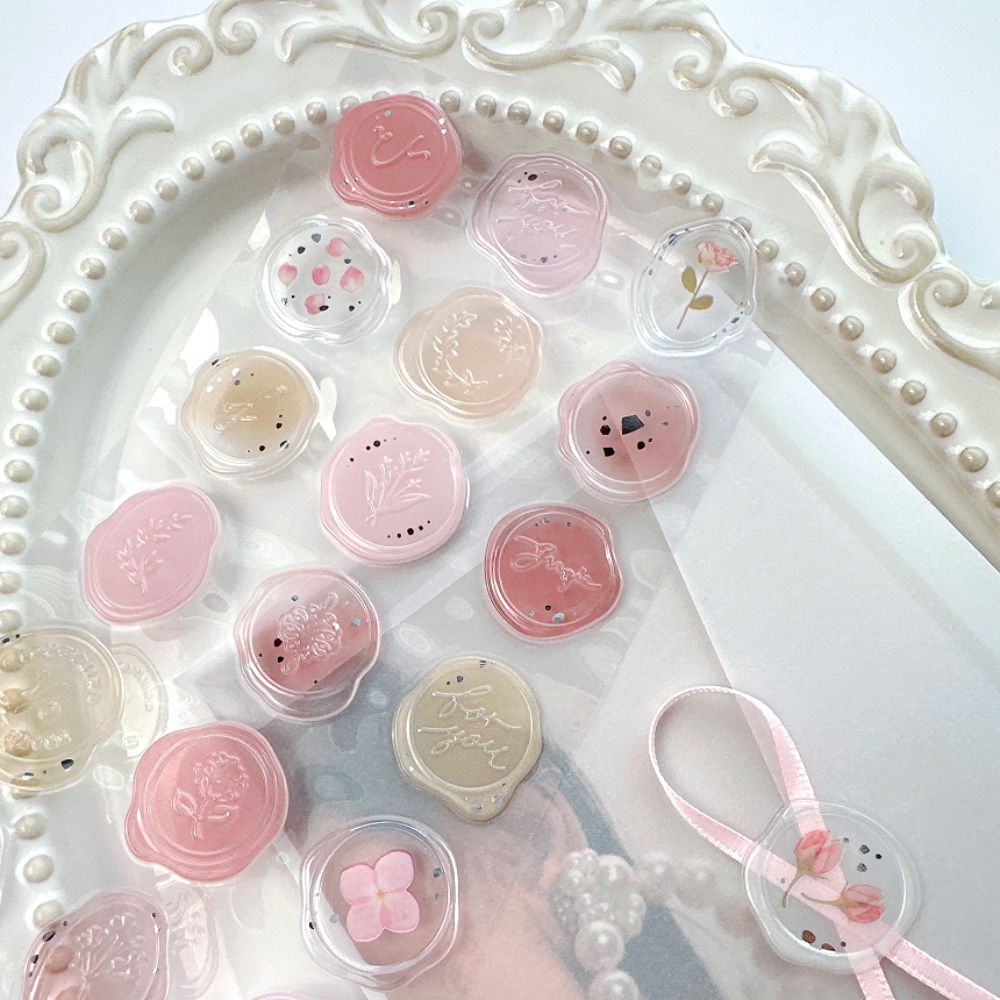 실링왁스 스티커 웨딩 엽서 봉투 포장 A타입 핑크 청첩장 스티커 18개입 제품 이미지