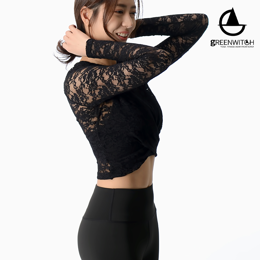 그린위치 앞꼬임 꽃망사 크롭티셔츠 필라테스 레이어드 요가복 - 상세 이미지 3