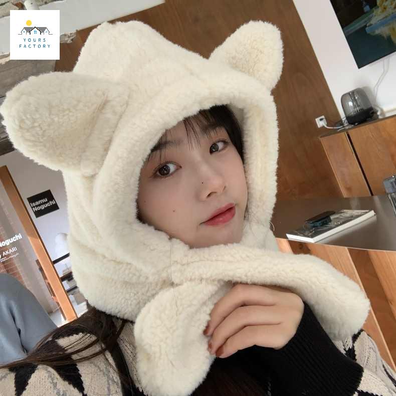 귀여운 모자 목도리 고양이귀 스카프 여성 올인 털모자 - 상세 이미지 2