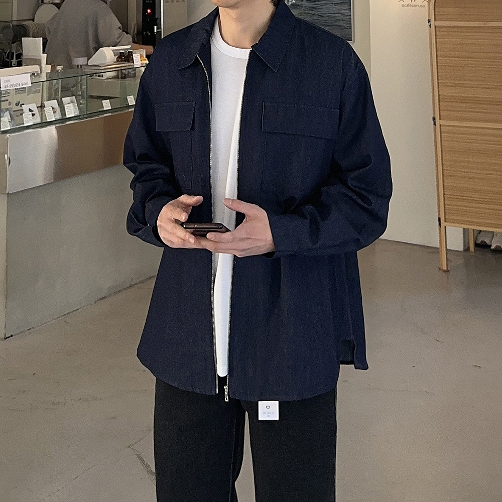 남자 청자켓 오버핏 봄 가을 집업 데님 남자 자켓 - 상세 이미지 2