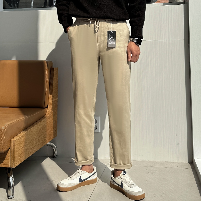 1+1 남자 냐페 4way 봄 가을 밴딩 일자 스판 면 치노 팬츠 - 상세 이미지 3