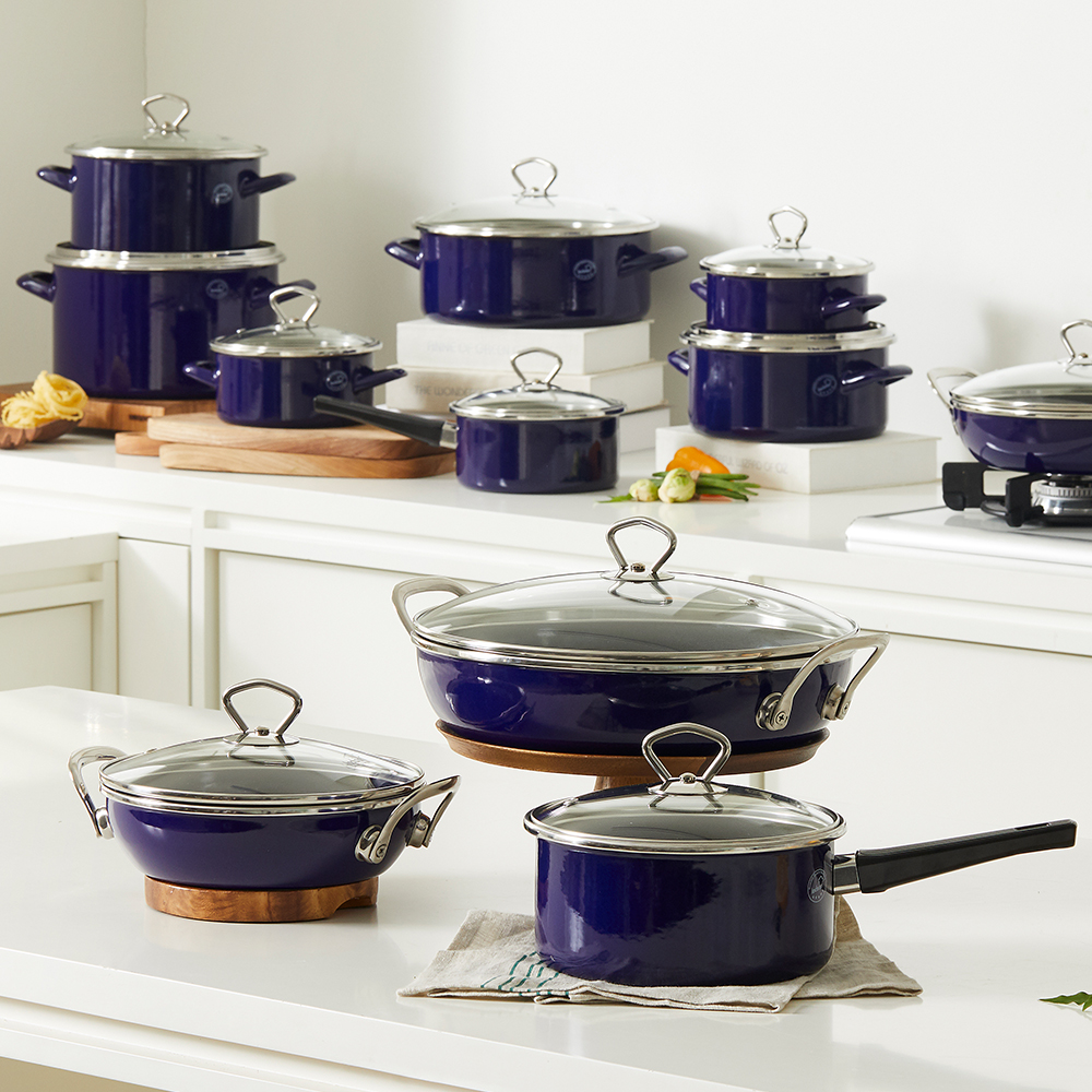 독일 콕스타 비엔나블루 법랑 인덕션 용 범랑냄비 솥밥 주물 무연마제 양수냄비 16CM