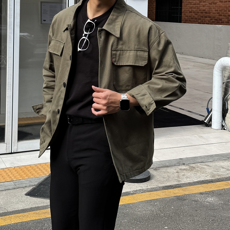 남자 틀버 오버핏 봄 가을 포켓 면 트러커 자켓 4컬러 - 상세 이미지 5