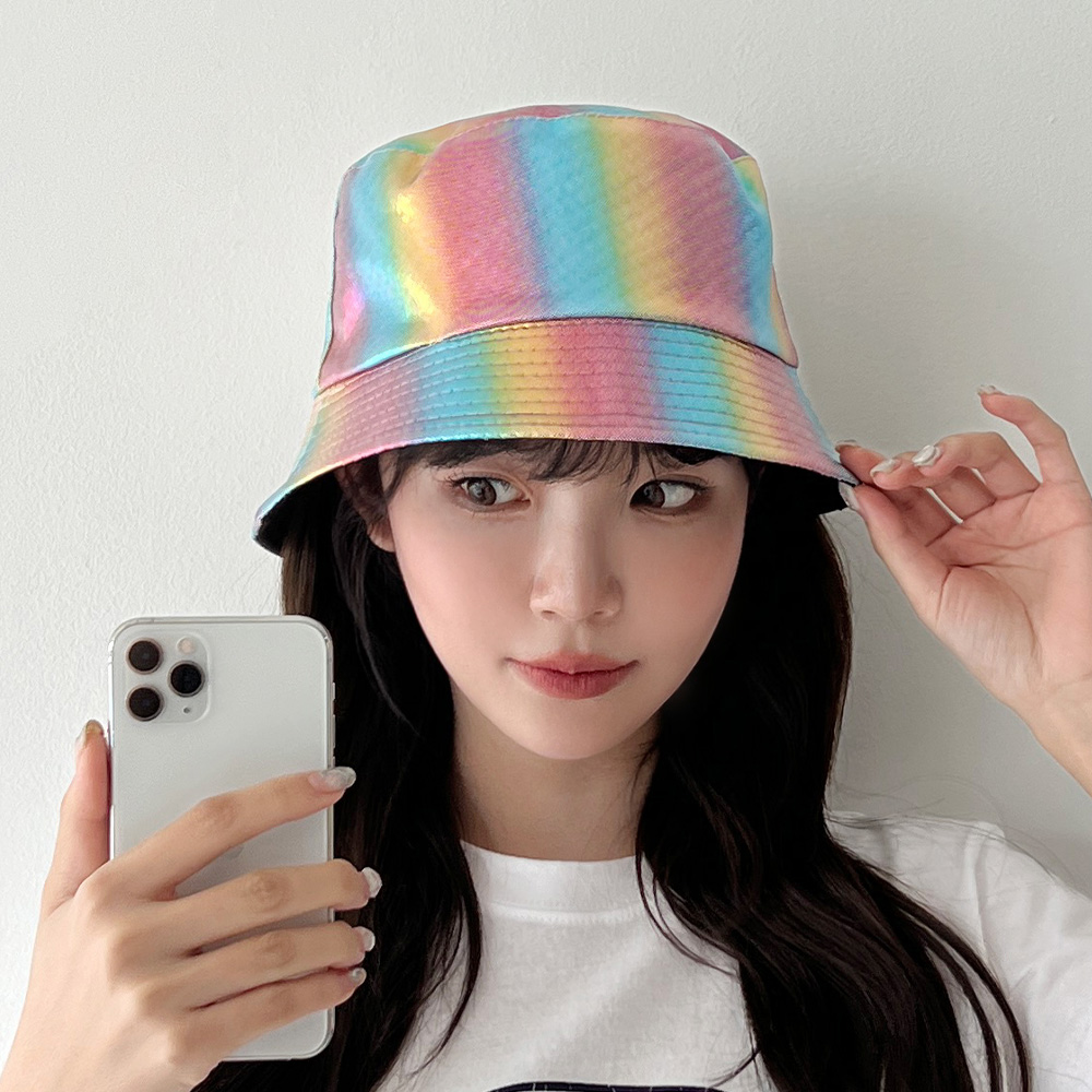 메탈릭 리버시블 양면벙거지 버킷햇 홀로그램 모자 제품 이미지
