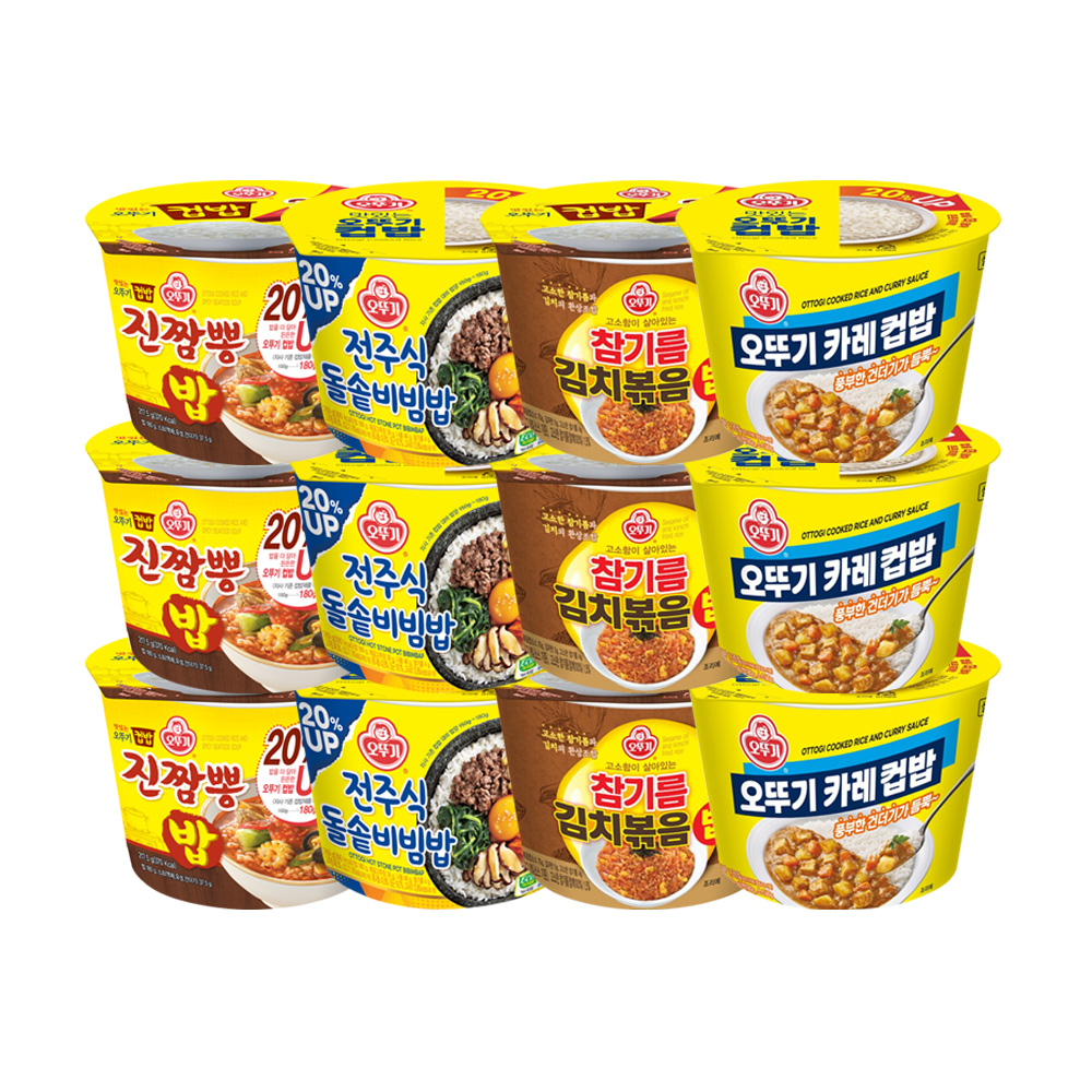 오뚜기 컵밥 진짬뽕밥 + 전주식돌솥비빔밥 + 참기름김치볶음밥 + 카레 각 3개 총 12개
