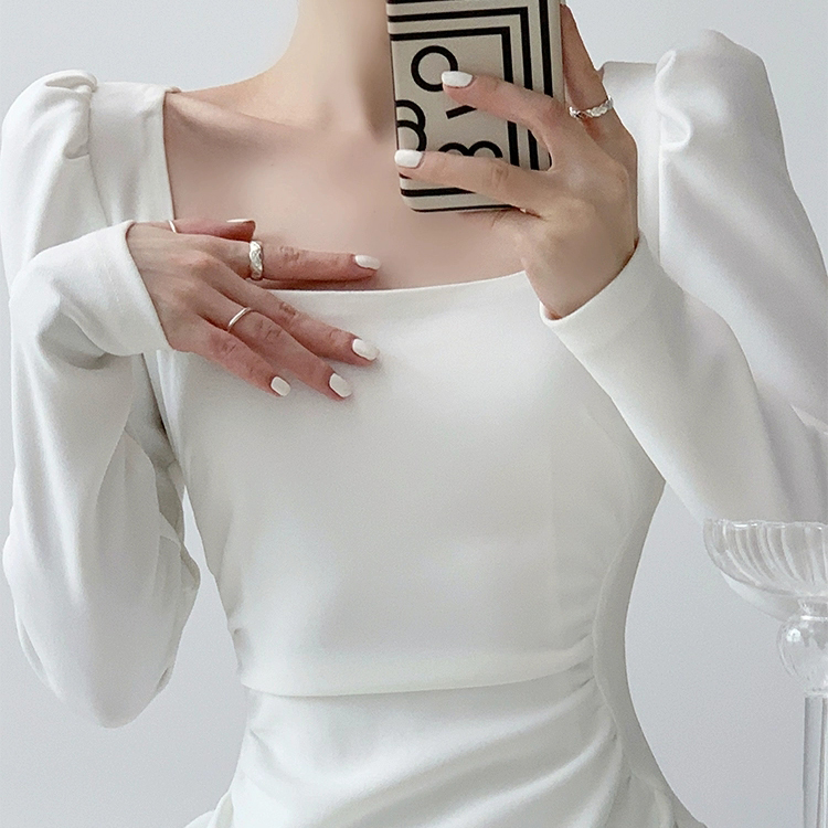 러블리해라 스퀘어넥 화이트원피스 롱 퍼프숄더 여성 모임룩 이미지 6