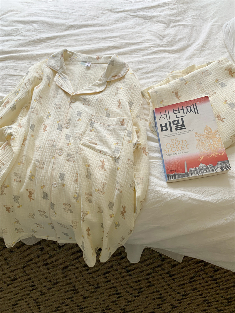 (커플잠옷)(슈린잠옷세트) 요루면 신혼 연인 긴팔 바지 투피스 봄 파자마 홈웨어 상세 이미지 3