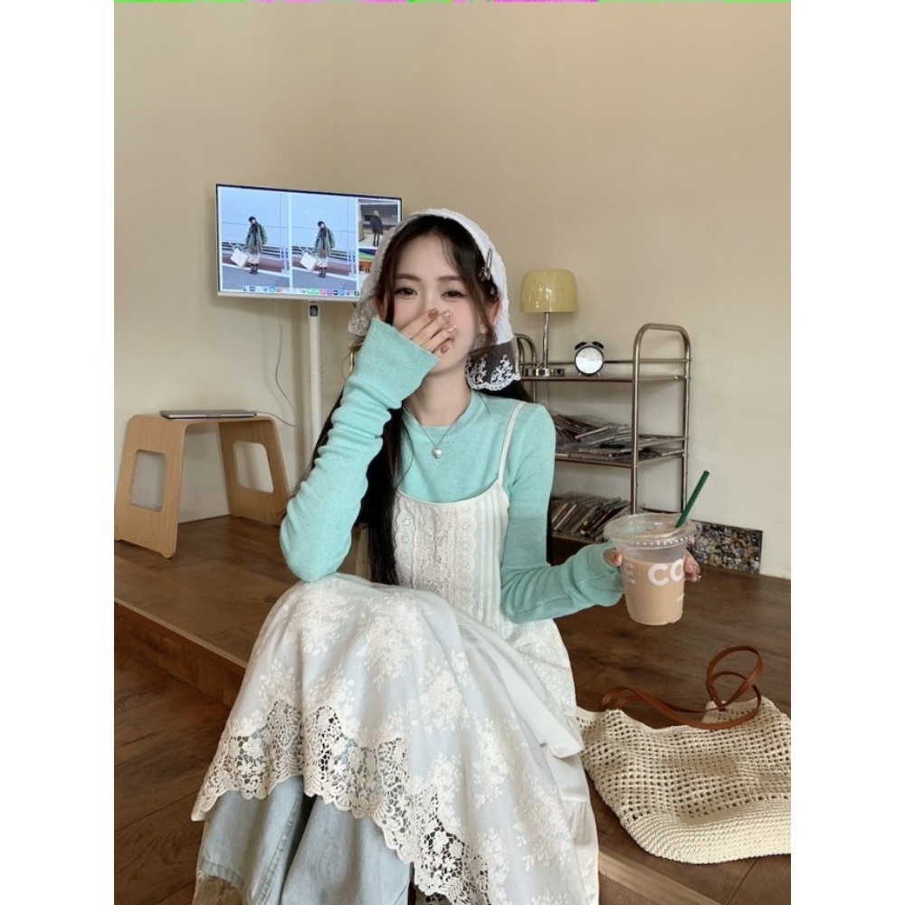 레이스 나시 원피스 시스루 레이어드 프렌치 감성 무드 여친룩 일본감성 휴양지 패션 코디 - 상세 이미지 4