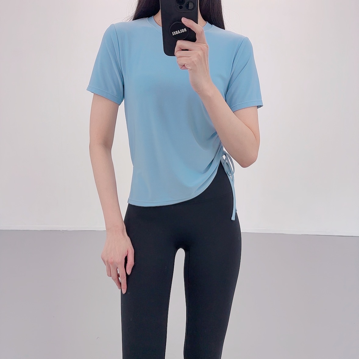 로라벨 고잉 필라테스복 여성 요가복 필라테스 요가 상의 티셔츠 운동복 커버업 크롭 반팔 - 상세 이미지 2