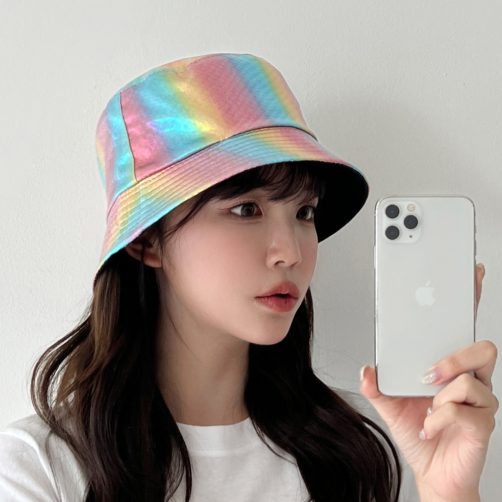 메탈릭 리버시블 양면벙거지 버킷햇 홀로그램 모자 - 상세 이미지 4