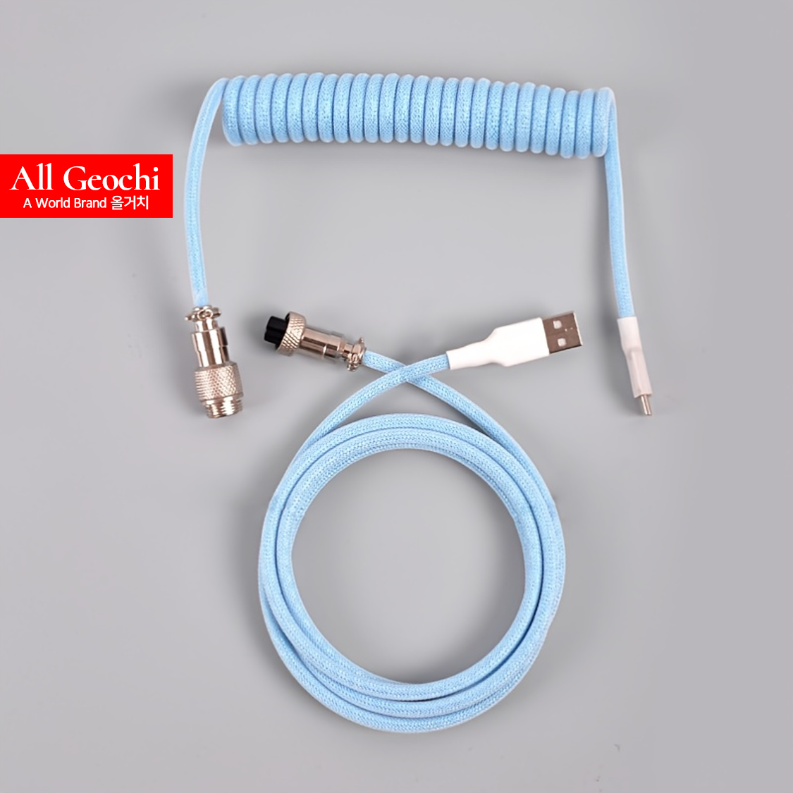 키보드 항공케이블 눈꽃케이블 키보드선 코일 C타입 USB 연결 스카이블루 3.0m - 상품 이미지