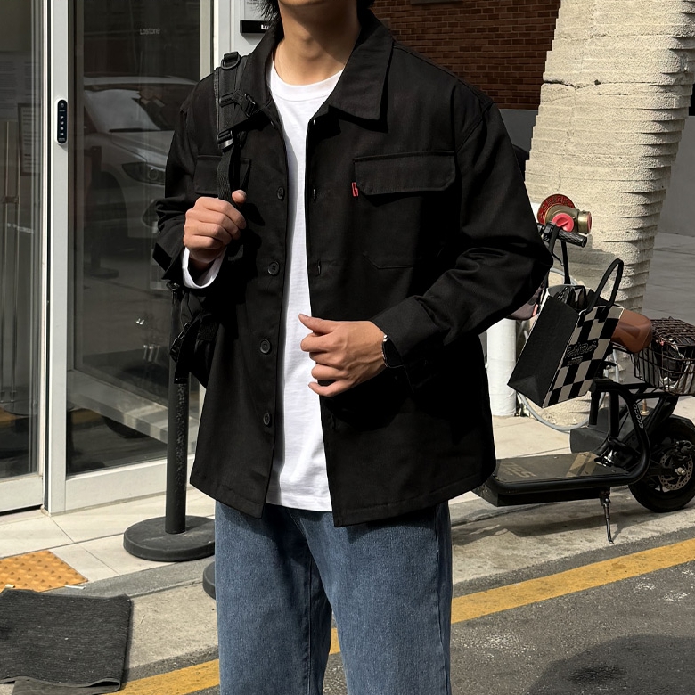 남자 틀버 오버핏 봄 가을 포켓 면 트러커 자켓 4컬러 - 상세 이미지 4