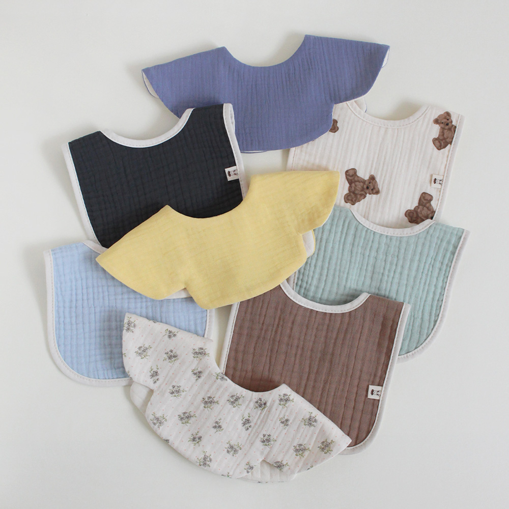 바니블라썸 4중거즈 면 아기 턱받이 살구 유아턱받이 침받이 스카프빕