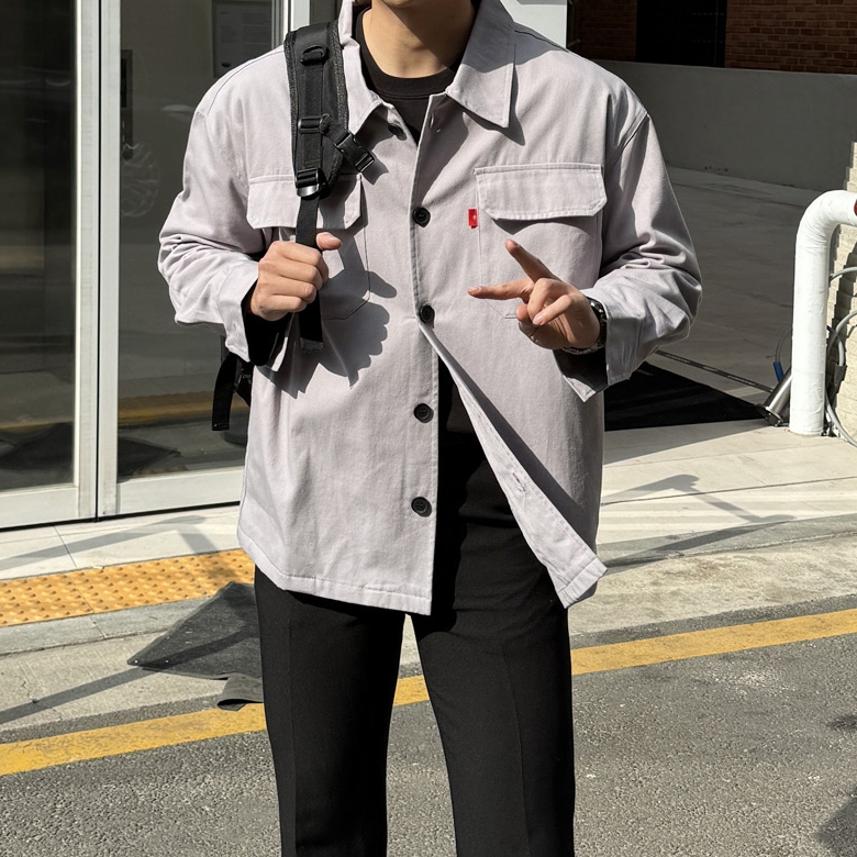 남자 틀버 오버핏 봄 가을 포켓 면 트러커 자켓 4컬러 - 상세 이미지 3