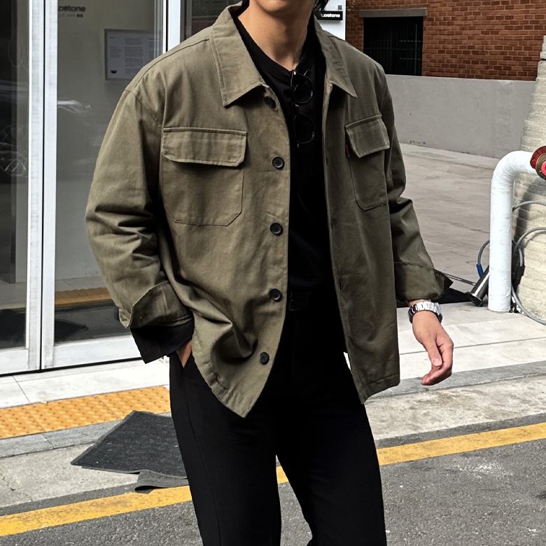 남자 틀버 오버핏 봄 가을 포켓 면 트러커 자켓 4컬러 - 상세 이미지 2