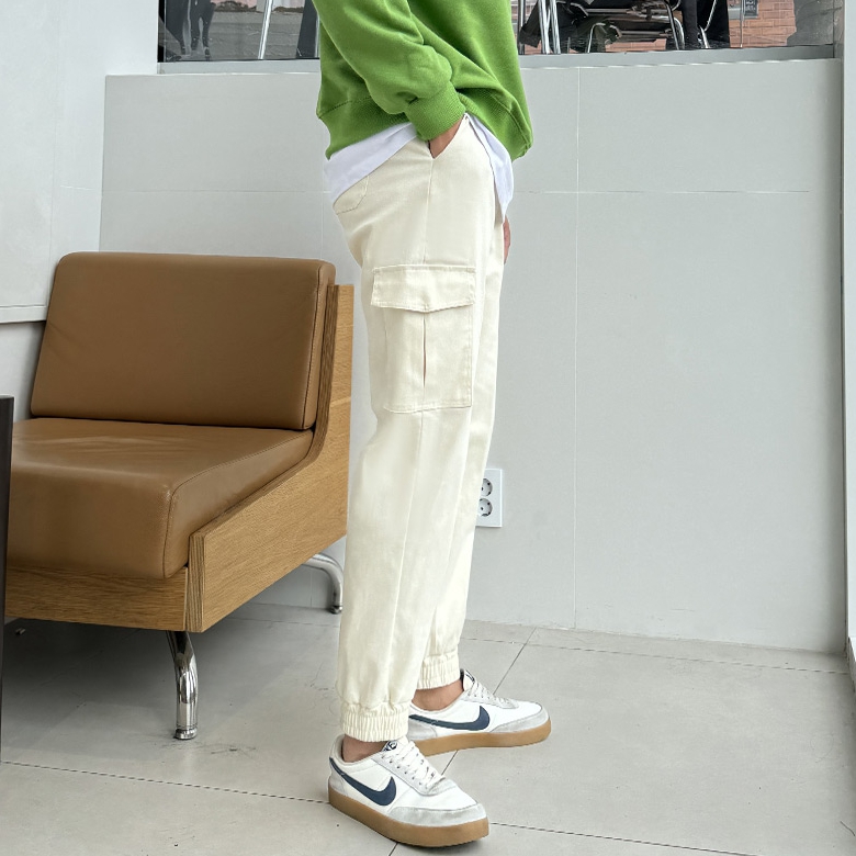남자 머호 봄 가을 면 스판 밴딩 카고 조거 팬츠 5컬러 - 상세 이미지 2