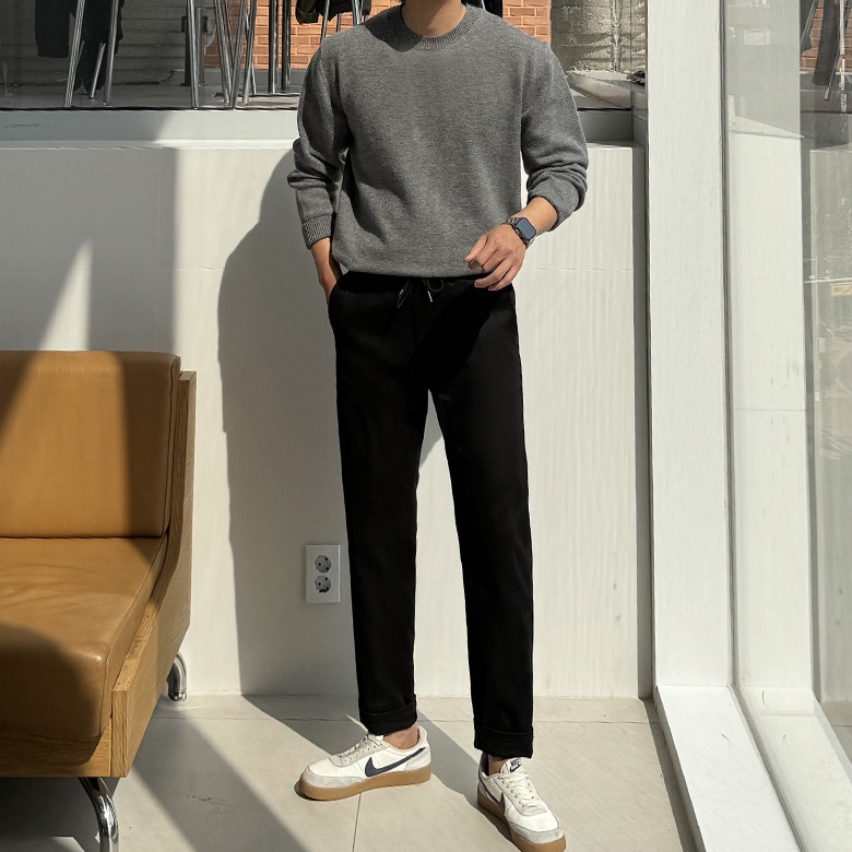 1+1 남자 냐페 4way 봄 가을 밴딩 일자 스판 면 치노 팬츠 - 상세 이미지 2