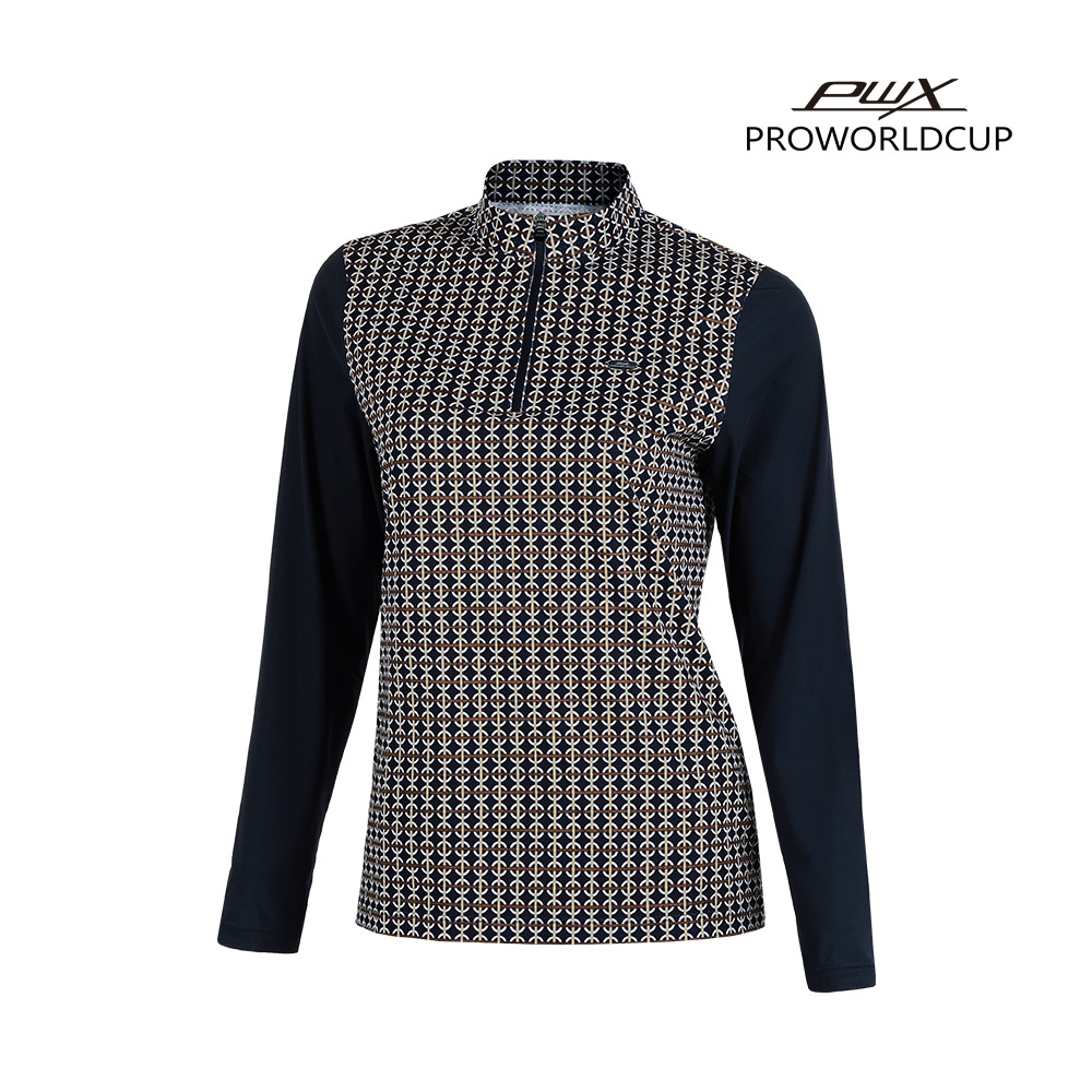 [PWX]Q122-3202-1NV 여성 프린트 냉감소매 집업티셔츠 - 상품 이미지