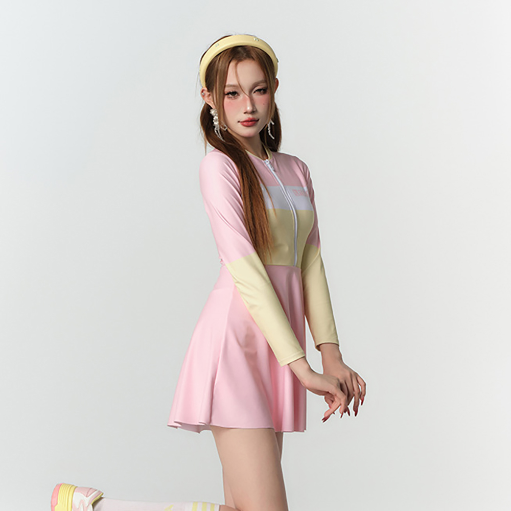 긴팔 원피스 집업 래쉬가드 해변 비치웨어 - 상세 이미지 3