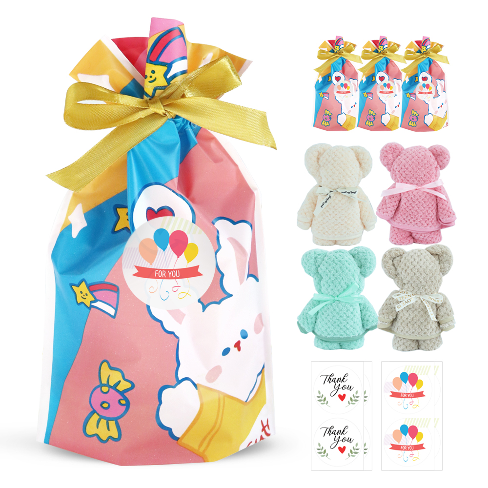 니즈엘 고리 수건 곰 타올(소) 30x30+컬러풀토끼 4세트 어린이집 생일 행사 답례품 - 상품 이미지