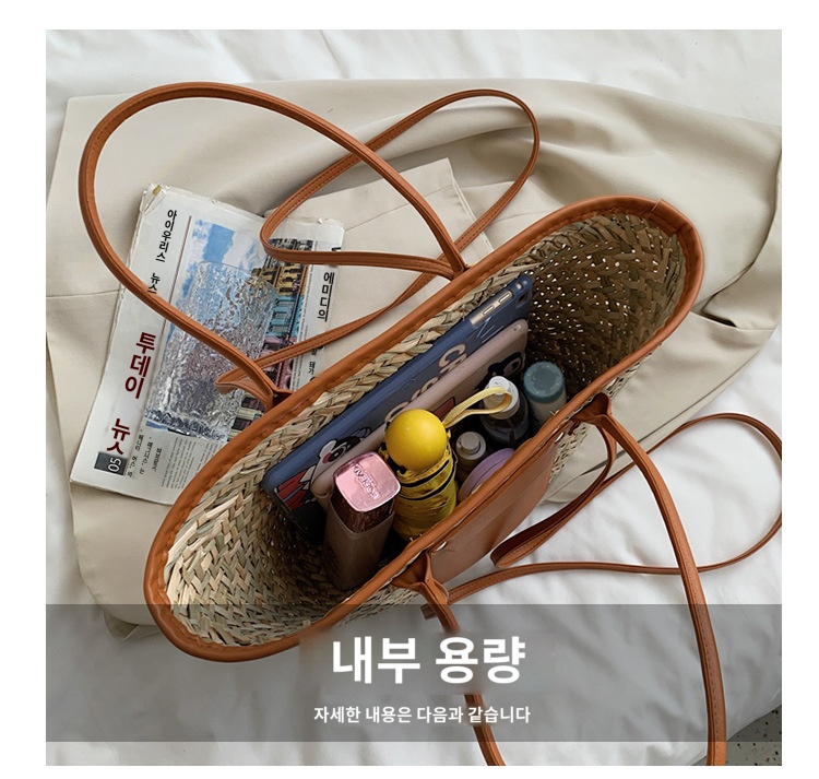 왕골 밀짚 가방 비치백 토트백 대형 바구니백 - 상세 이미지 3