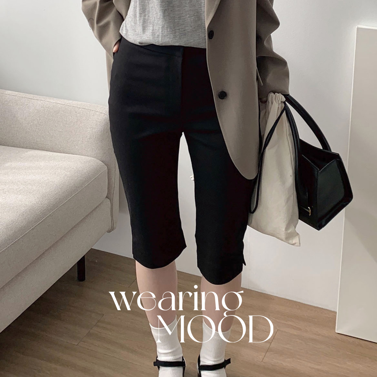 [일부당일] 아웃핏 5부 팬츠 스판 바이커 쇼츠 슬림 반바지 버뮤다 카프리 블랙 슬랙스