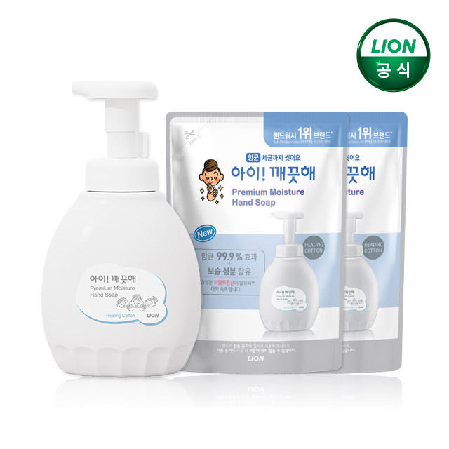 아이깨끗해 프리미엄 모이스처 힐링코튼 450ml 본품+400ml 리필 2개 가격 비교 라이온코리아 브랜드스토어 아이깨끗해 프리미엄 모이스처 힐링코튼 450ml 본품+400ml 리필 2개