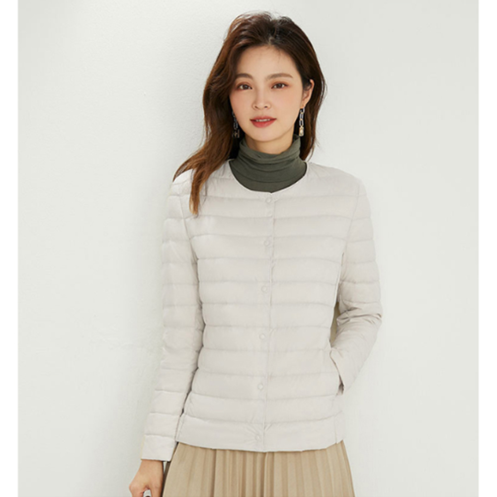 핑크색패딩 여성 숏 노카라 골프 파크볼 경량 얇은 다운패딩 - 상세 이미지 3