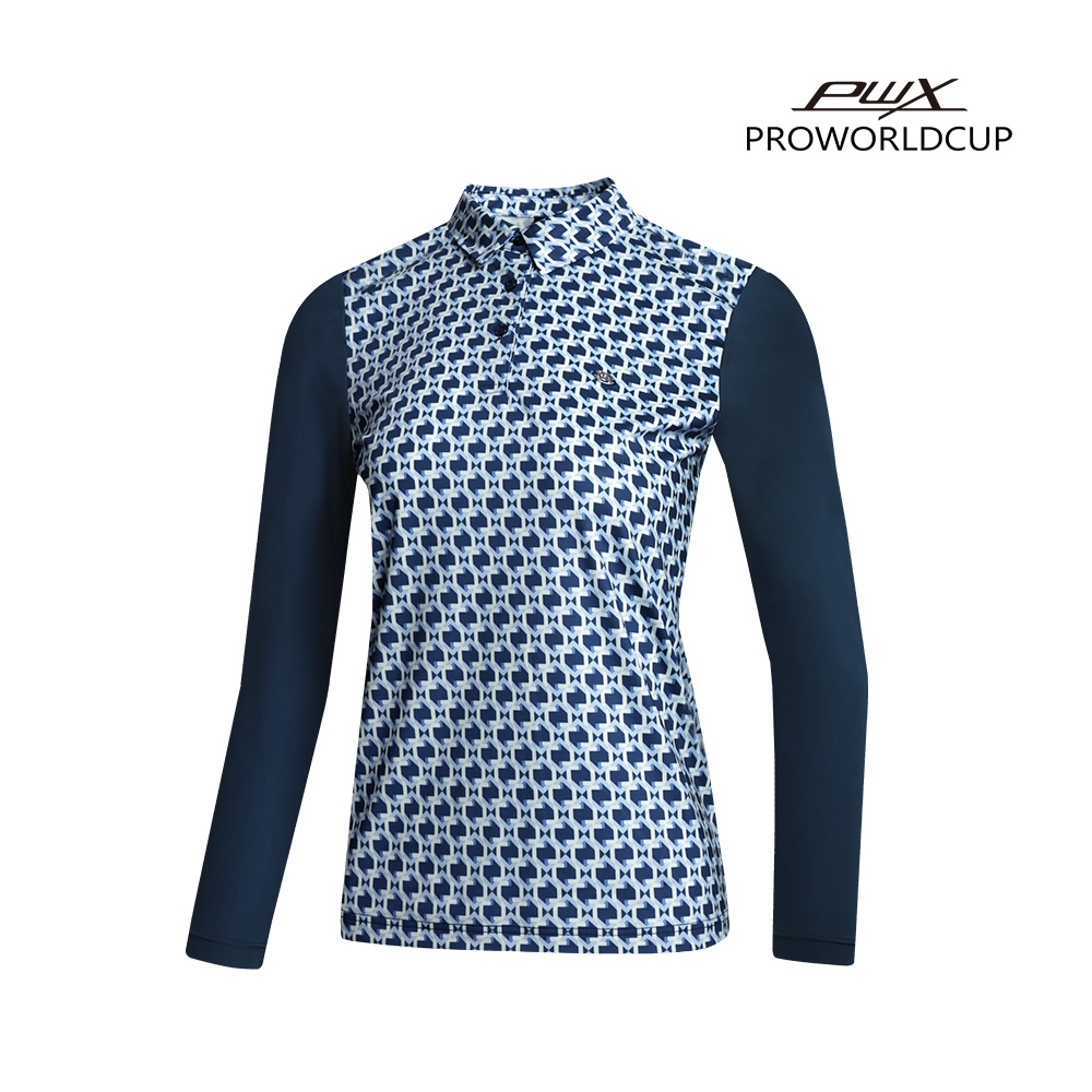 [PWX]Q123-3405-1NV 여성 프린트 카라티셔츠 - 상품 이미지