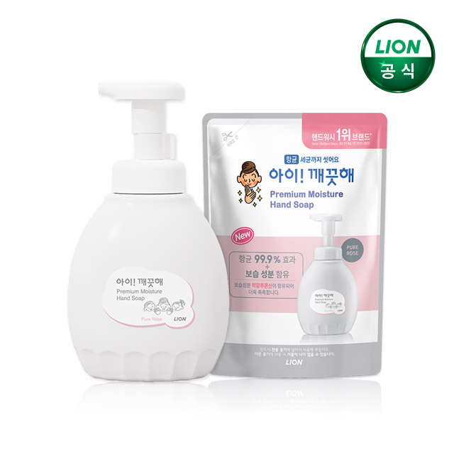 아이깨끗해 프리미엄 모이스처 퓨어로즈 450ml용기 x 1개 + 400ml리필 x 1개 - 상품 이미지