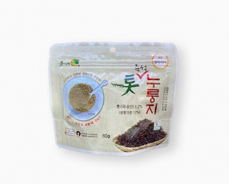 톳 즉석 누룽지 (60g) 출출할때 한봉지! 물이나 우유 두유에 함께 100%현미 누룽지를 즐겨보세요 : 톳나라몰