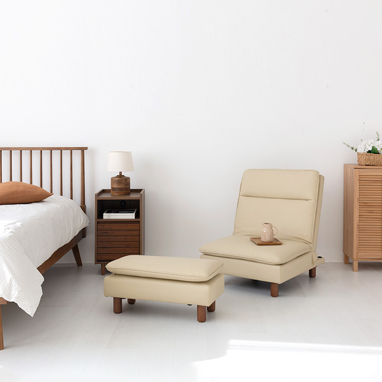 텐제르 1인 리클라이너 좌식소파 + 좌식스툴 베이지 세트