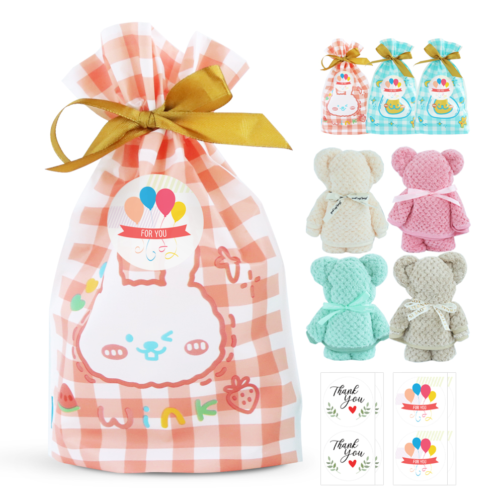 니즈엘 고리 수건 곰 타올(소) 30x30+귀욤체크 4세트 어린이집 생일 행사 답례품 - 상품 이미지