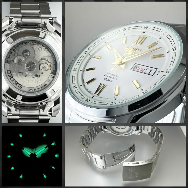 세이코 금장 흰판 SNKP15J1 남자 손목 시계 메탈 벨트 스테인레스 오토매틱