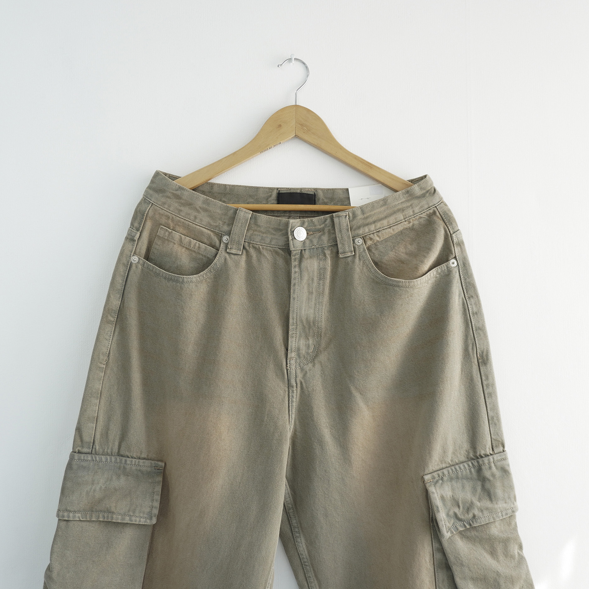 S-2XL 머드틴 빈티지 샌드 워싱 와이드 카고 데님 팬츠 이미지 8