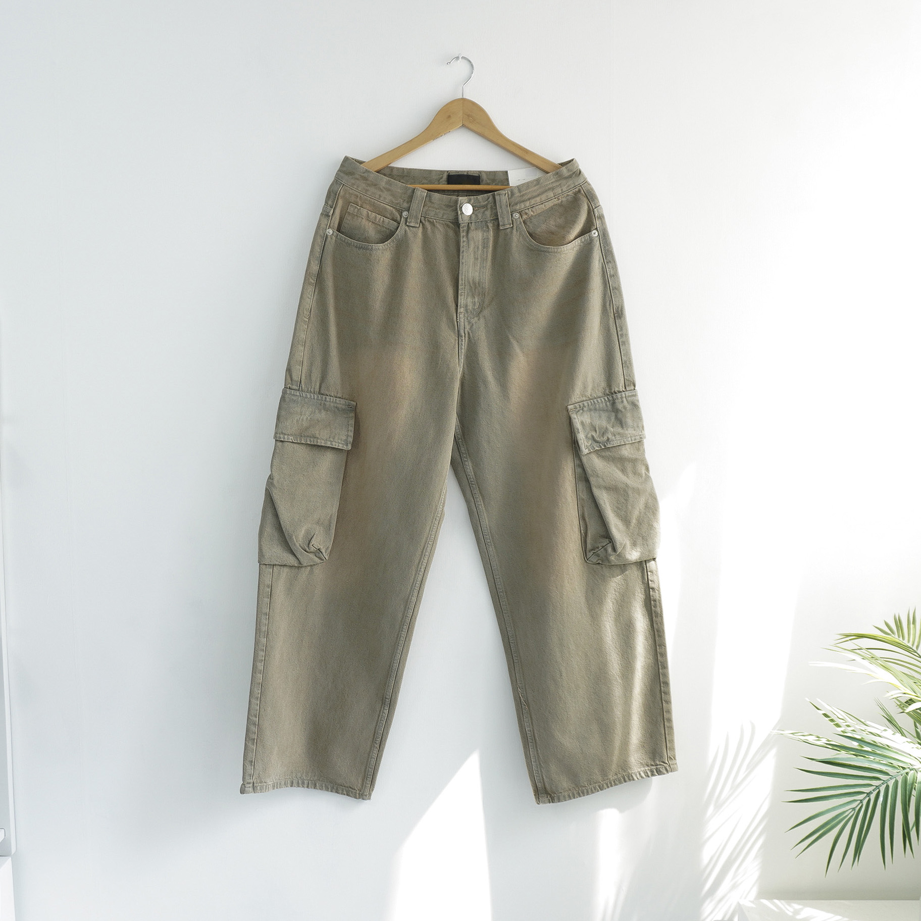S-2XL 머드틴 빈티지 샌드 워싱 와이드 카고 데님 팬츠 이미지 7