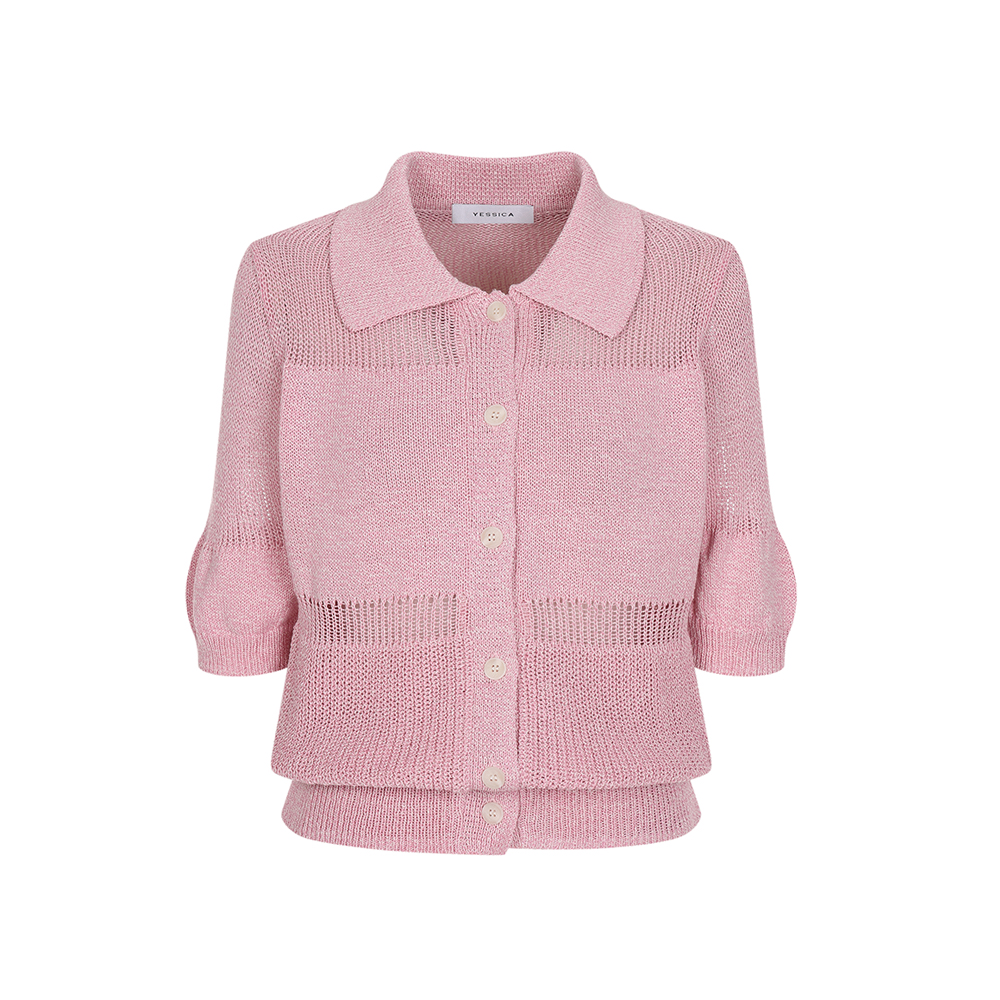 예시카 스카시 배색 카라 반팔 가디건 YI3KC297