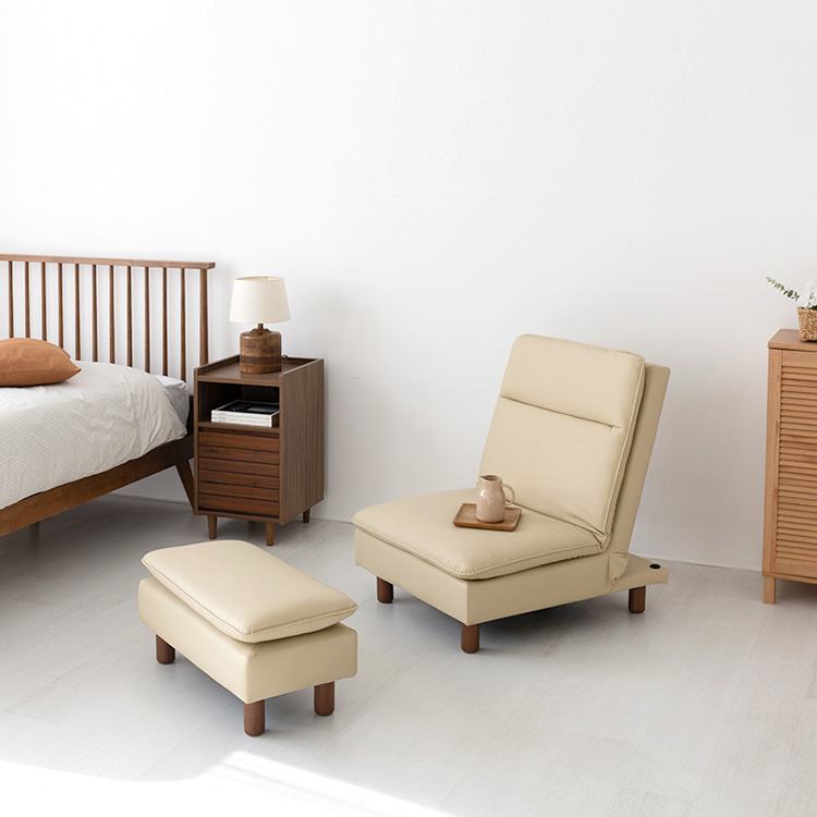 텐제르 1인 리클라이너 좌식소파 + 좌식스툴 베이지 세트