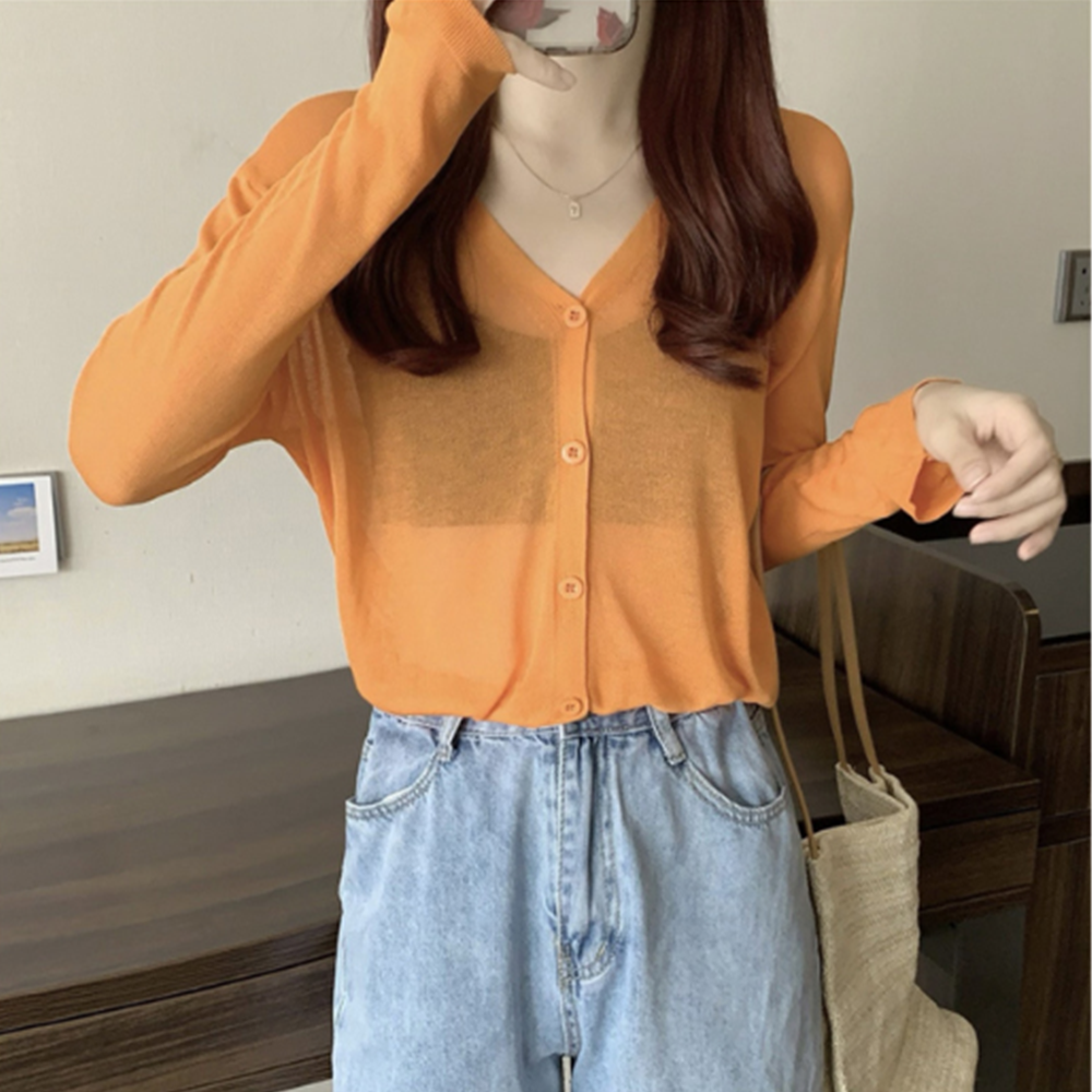 연두색가디건 그린 휴양지 비치웨어 여름 긴팔시스루 여성가디건 - 상세 이미지 5