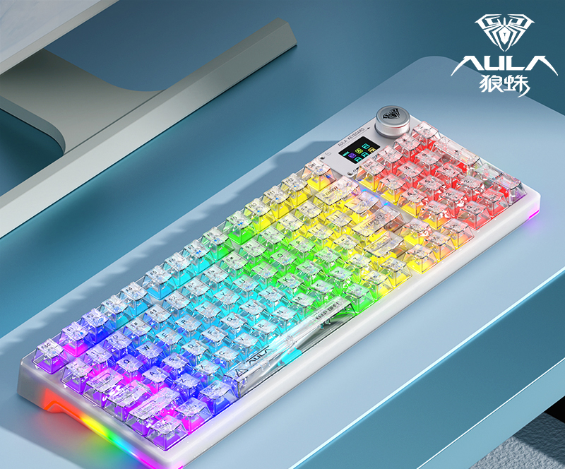 독거미 AULA F98pro 기계식 키보드 투명 스크린 키보드 개스킷 핫 스왑 가능 크리스탈 화이트 - 상세 이미지 4