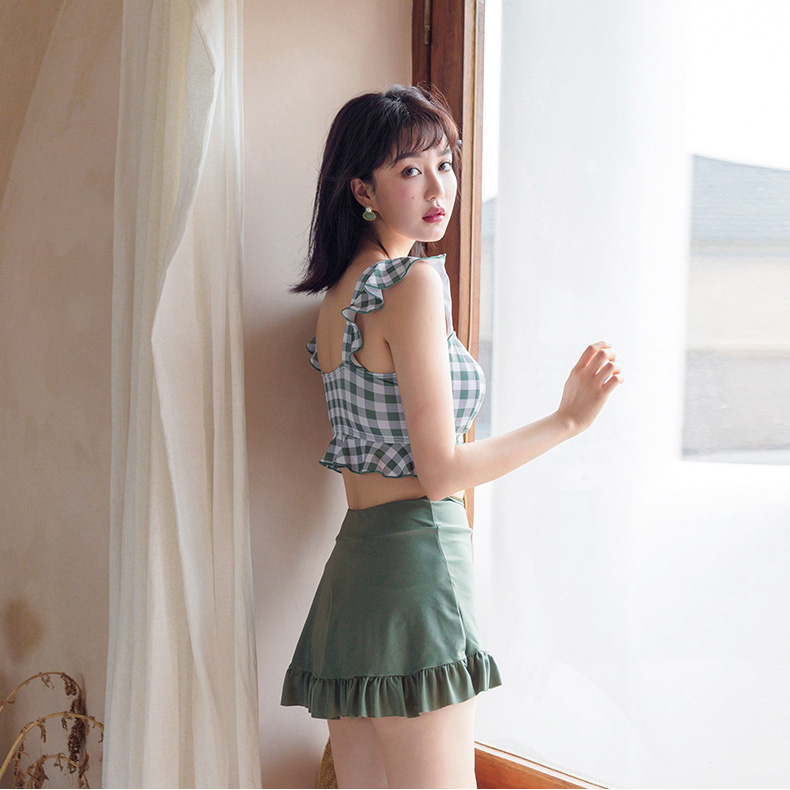 (국내당일출고)  그린 체크 프릴 비키니수영복 - 상세 이미지 5