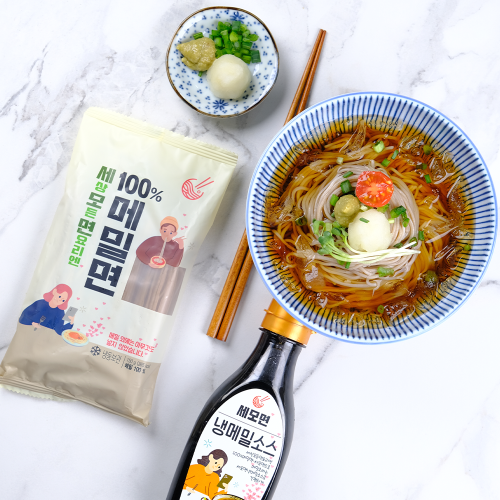 [시그니처 메밀팩] 올리온 세모면 100% 메밀면 150gx4+ 냉메밀소스265g 메밀 소바 막 국수 쯔유 이미지 6