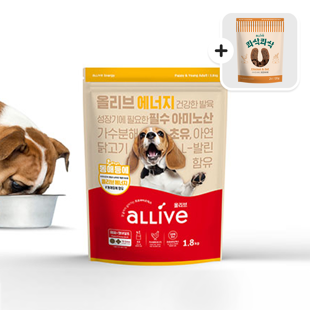 올리브 에너지(퍼피,근육성장) 1.8kg + 콰삭콰삭 120g(4개 품목 중 택1) - 상품 이미지