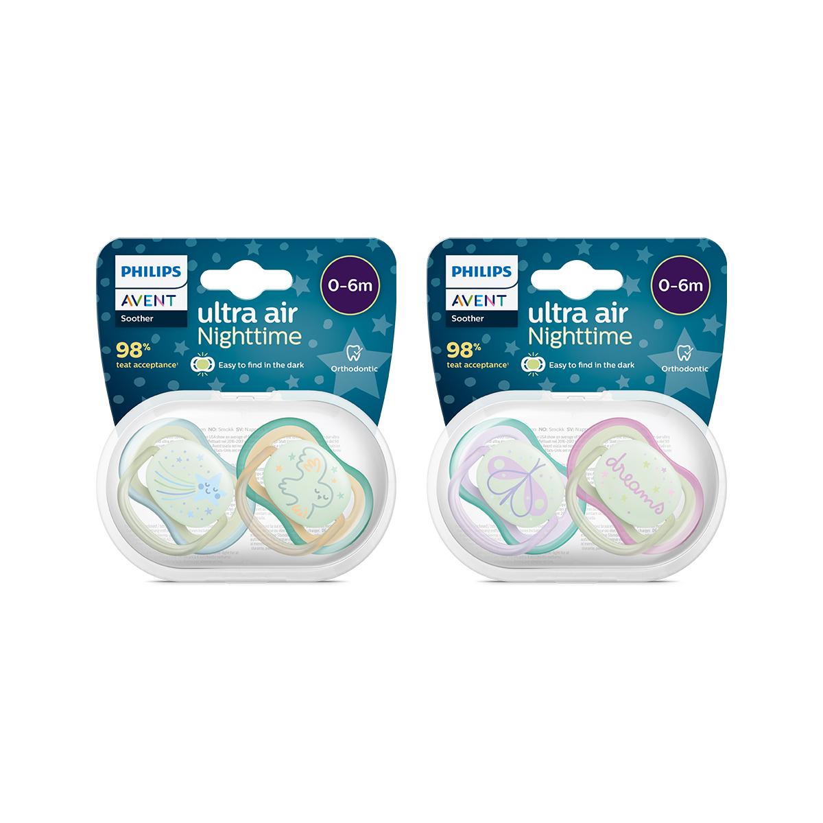 [+2,026적립]필립스아벤트 국민쪽쪽이 2P 울트라 에어 야광 신생아 공갈 젖꼭지 (케이스포함)