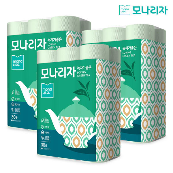 모나리자 녹차가좋은 3겹 30M 30롤 3개 총90롤 천연펄프 화장지 휴지 - 상품 이미지