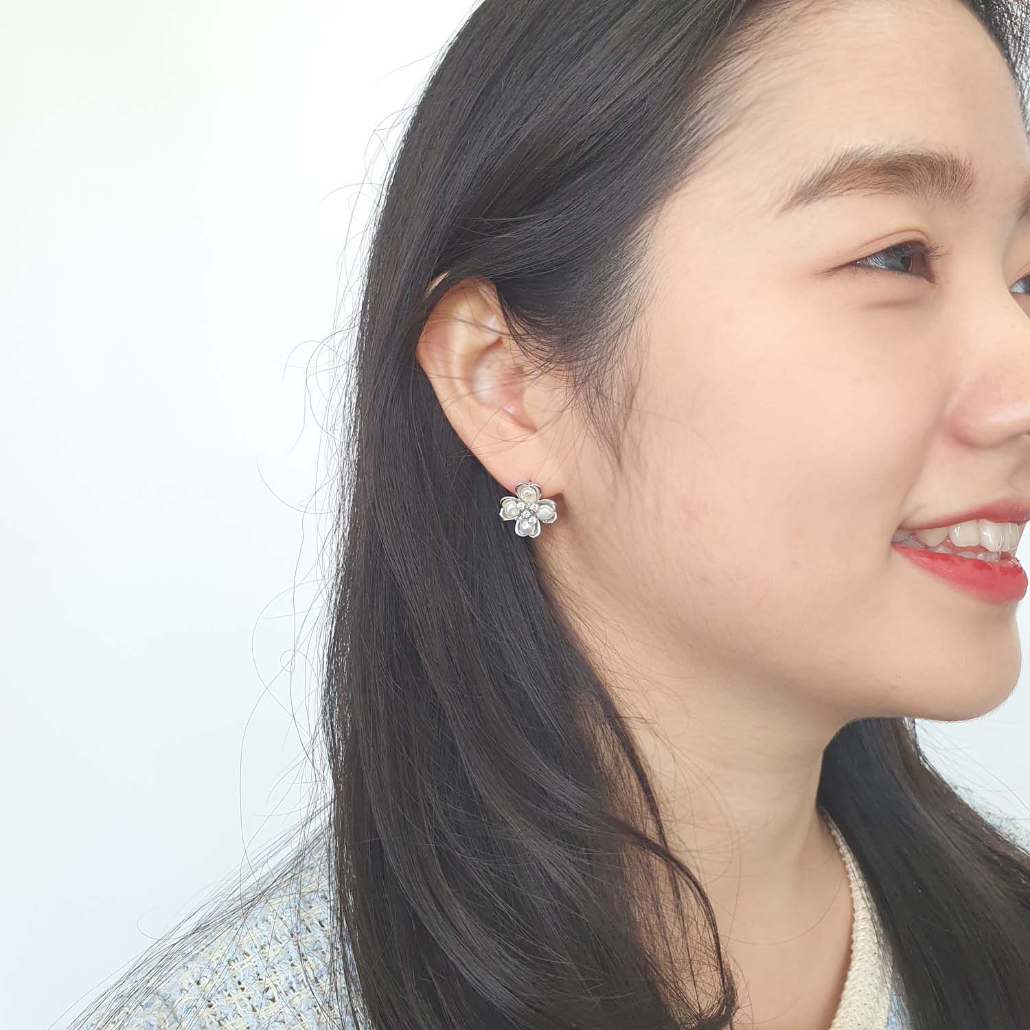 야랑쥬얼리 천연 담수진주 Clover 큐빅 귀걸이 이미지 8