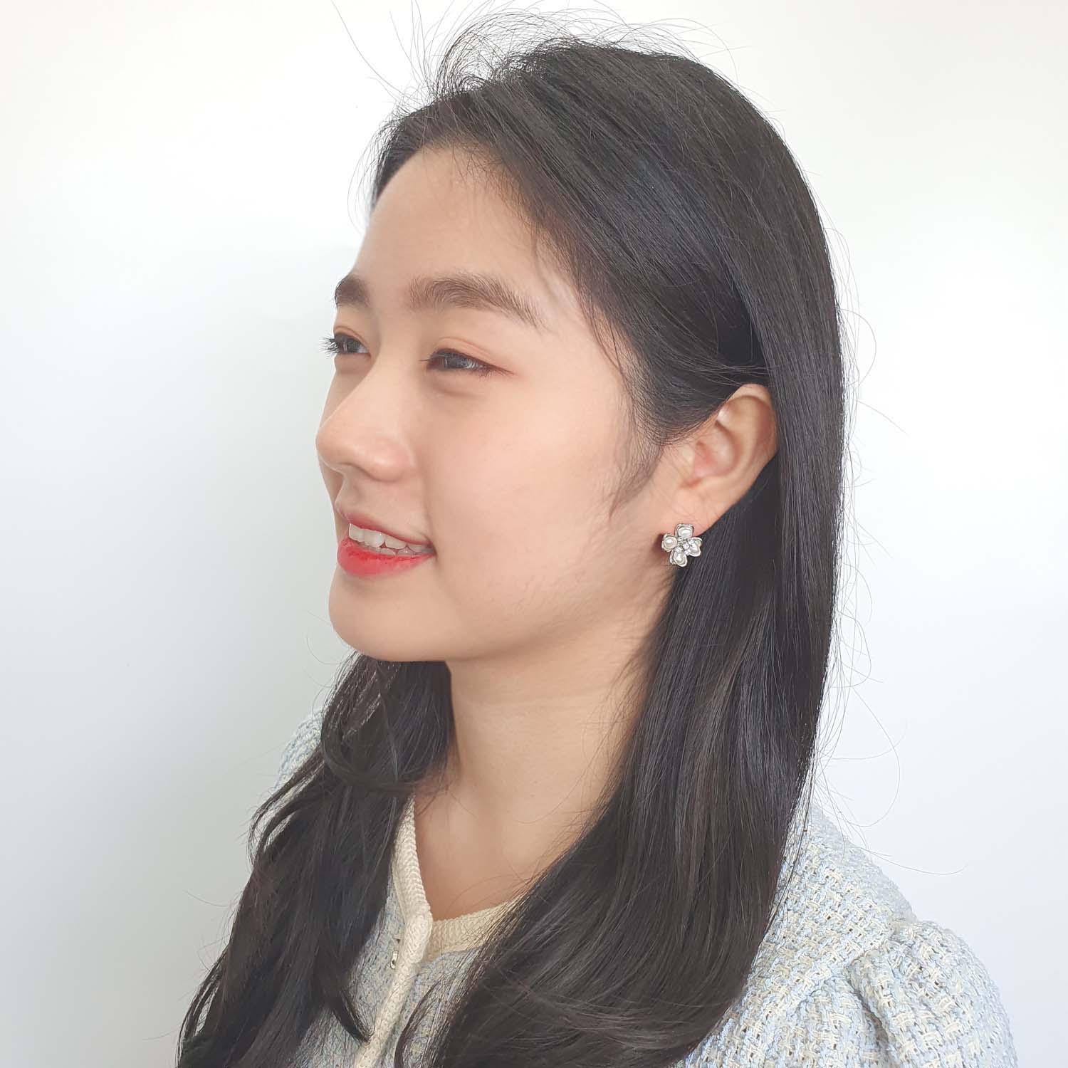 야랑쥬얼리 천연 담수진주 Clover 큐빅 귀걸이 이미지 6