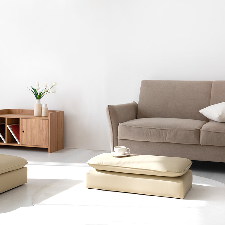 텐제르 2인 리클라이너 좌식소파 + 좌식스툴 베이지 세트